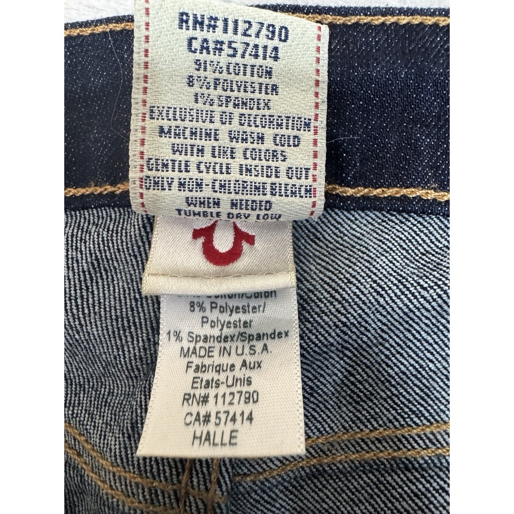 True Religion Slim Mid Rise Jeans Women's 29x29 Dark Wash Studded Side USA - Picture 8 of 12